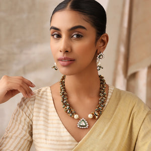 Olyra Emerald Kundan Statement Necklace Set