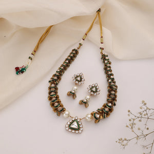 Olyra Emerald Kundan Statement Necklace Set
