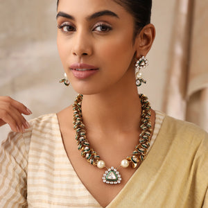 Olyra Emerald Kundan Statement Necklace Set