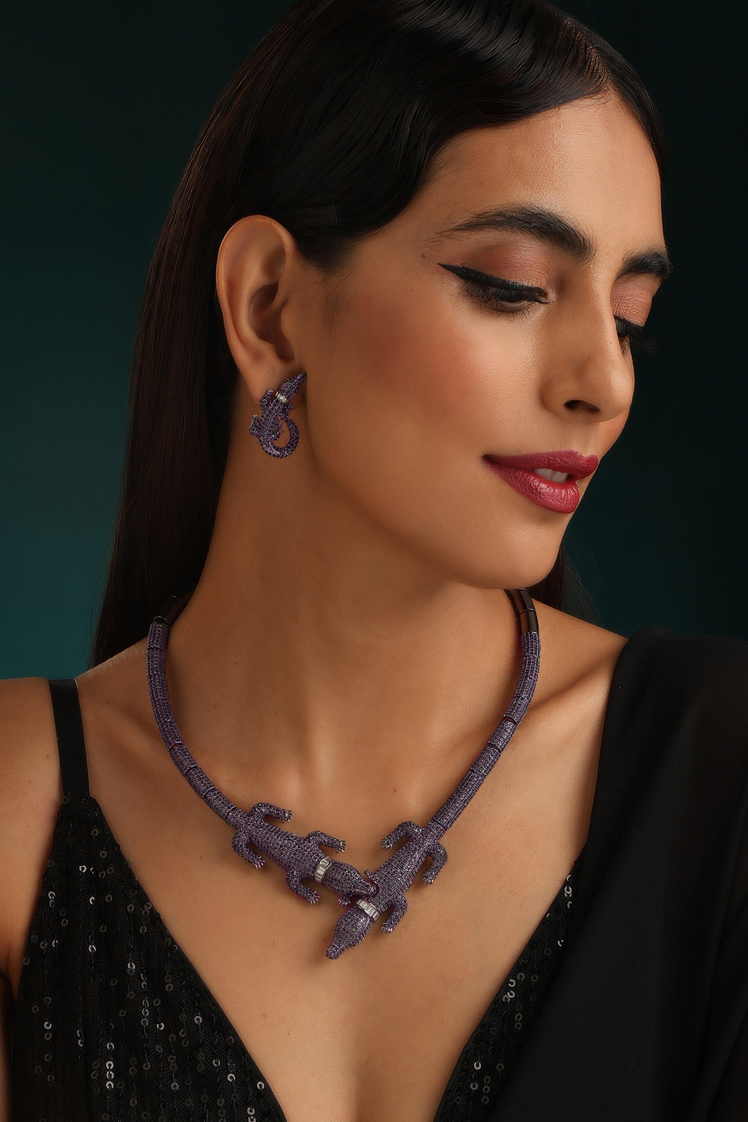 Pave Purple Gator Set with Earrings