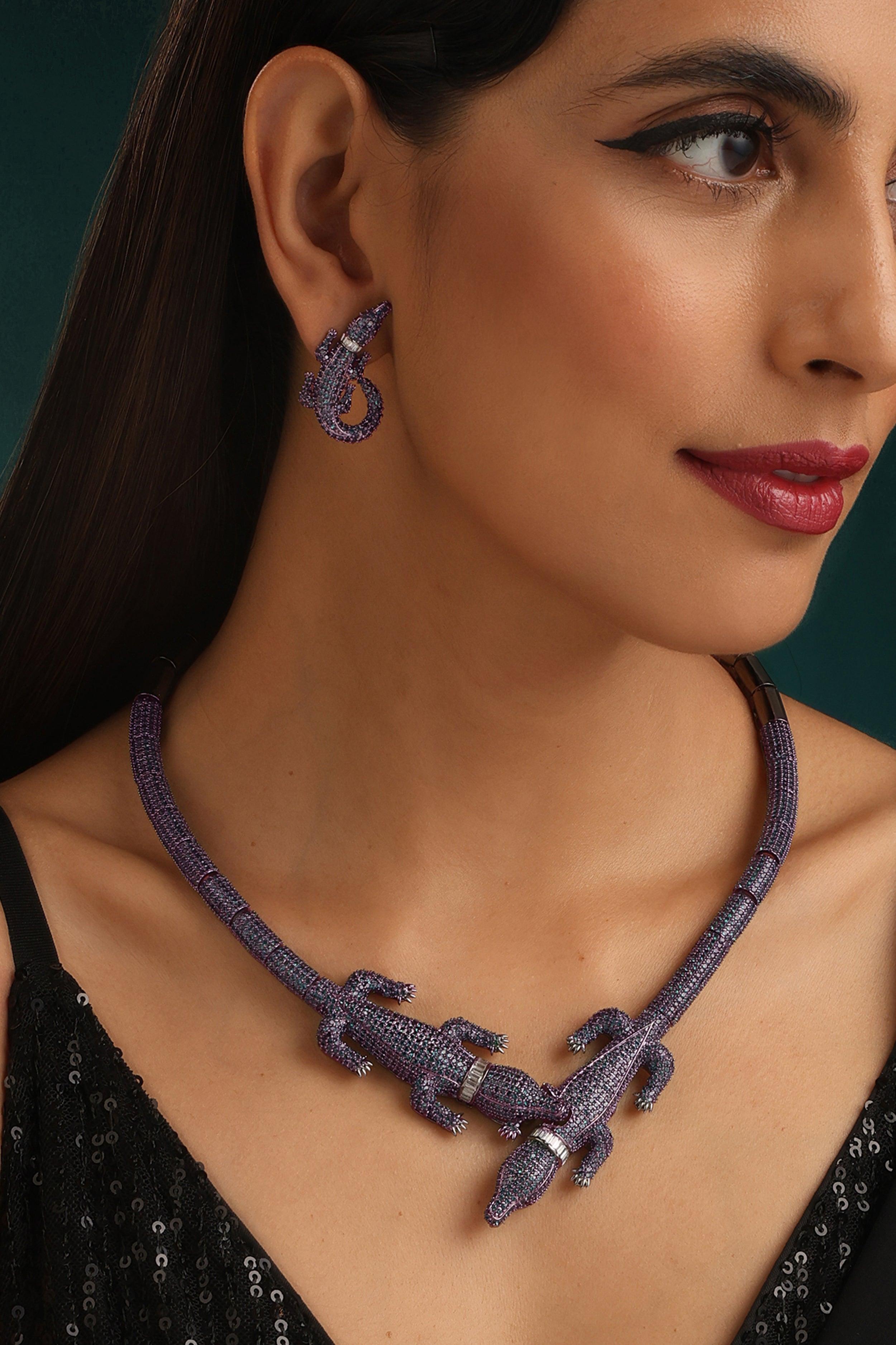 Pave Purple Gator Set with Earrings