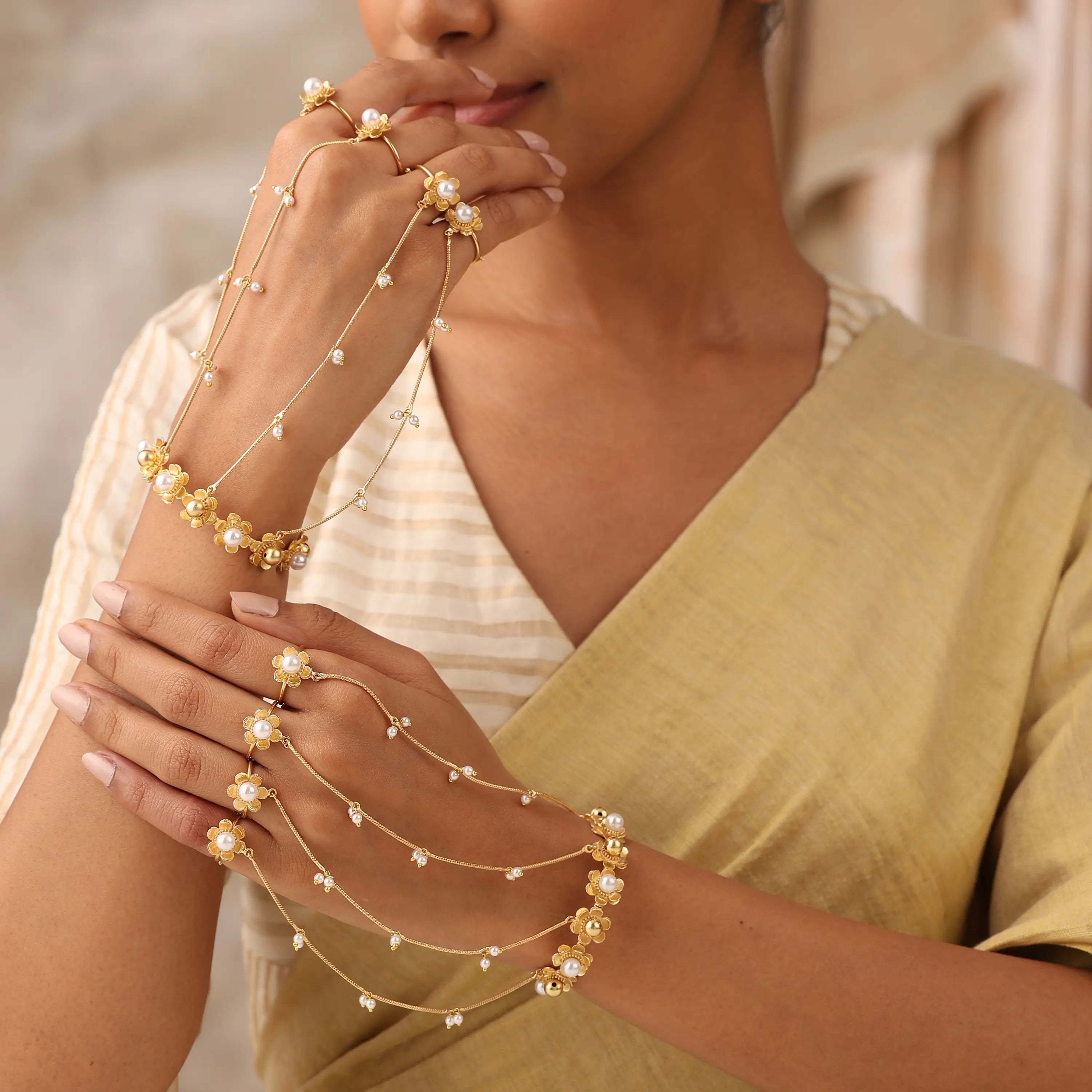 Pearl Hathphool Pair- Wedding Jewelry