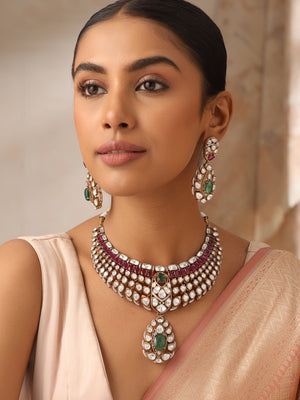 Pre order Regal Heritage Kundan Necklace Set with Emerald Green & Ruby Accents