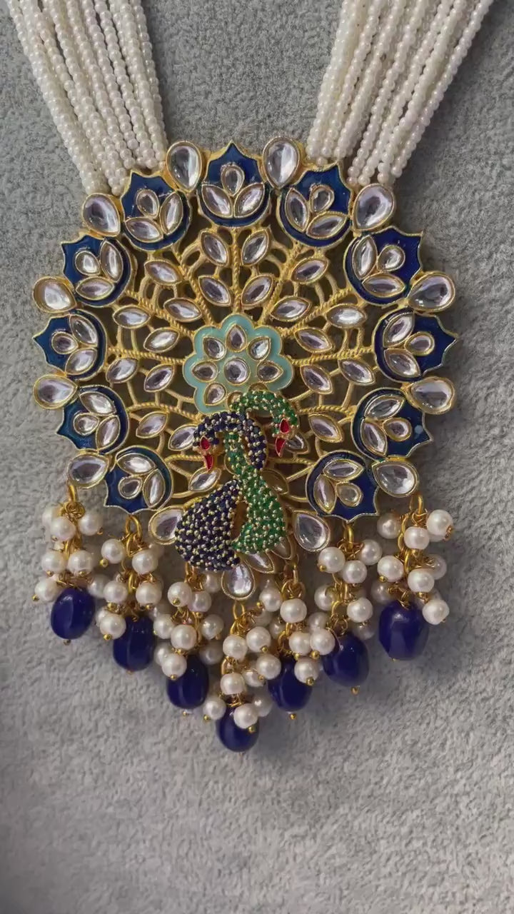 Blue Peacock Indian Long Necklace Indian Jewelry | Pakistani Jewelry |  Indian Long Necklace