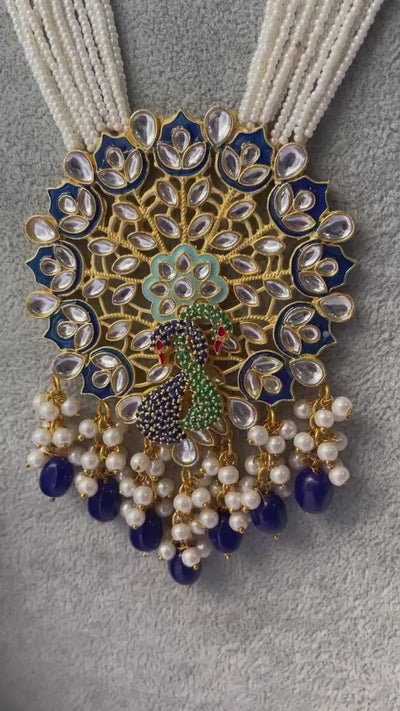 Blue Peacock Indian Long Necklace Indian Jewelry | Pakistani Jewelry |  Indian Long Necklace