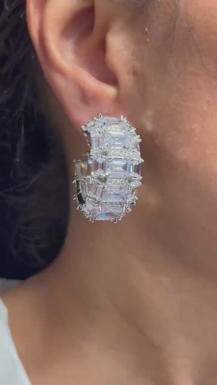 Baguette CZ Diamond hoops Statement Hoops Chunky Hoop Huggie Hoop Statement Earrings Statement Huggies Silver Hoop Indian Jewelry Earrings
