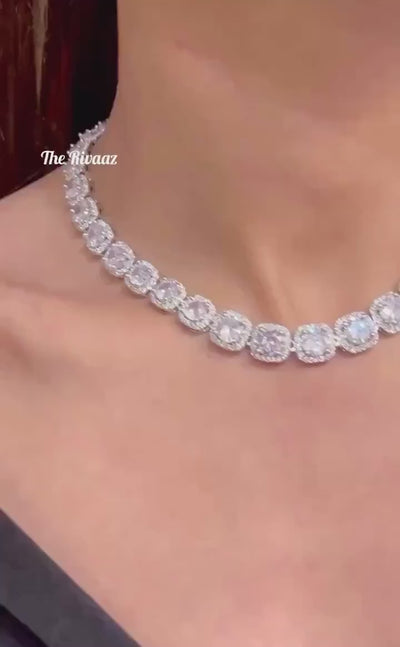 Luna Delicate Silver CZ Diamond Necklace  Statement Jewelry Wedding Jewelry Crystal Necklace Indian Jewelry American Diamond Set