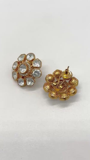 Moissanite Polki Studs / Kundan Polki Earrings/ Indian Jewelry/ Indian Earrings/ Bollywood Jewelry/ Pakistani Jewelry/ Studs