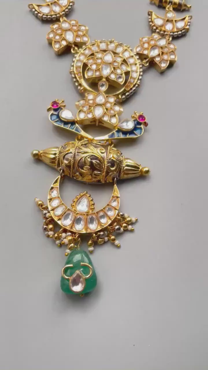 Tia Green Kundan Long Fusion Necklace • Dual Tone, Oxidized Necklace •  Long Indian Necklace• Indian Jewelry •  Jewelry