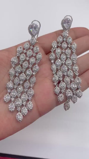 Waterfall CZ Diamond Earrings Crystal Jewelry Statement Earrings Indian Bollywood Earrings Dangle Punjabi Earrings American Diamond Long