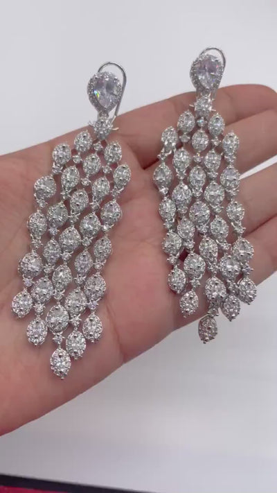 Waterfall CZ Diamond Earrings Crystal Jewelry Statement Earrings Indian Bollywood Earrings Dangle Punjabi Earrings American Diamond Long