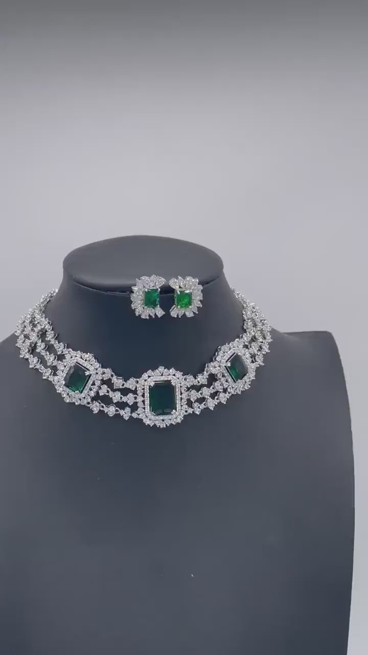 Emerald Diamond CZ Choker | Indian Jewelry |  Necklace | Indian Choker | CZ Choker | Crystal Choker | Pakistani Jewelry | Green