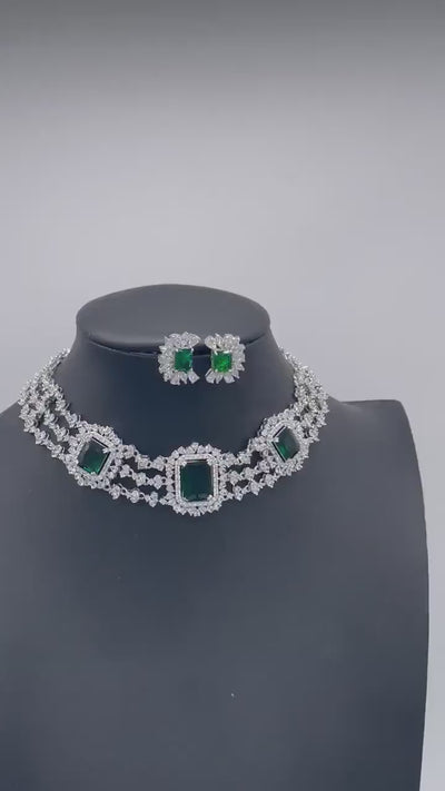 Emerald Diamond CZ Choker | Indian Jewelry |  Necklace | Indian Choker | CZ Choker | Crystal Choker | Pakistani Jewelry | Green