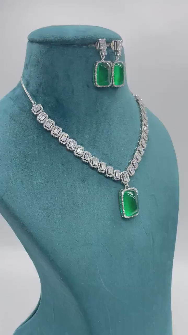 Emerald Doublet CZ Necklace | Crystal Necklace | Statement Jewelry | Statement Necklace | American Diamond Necklace  | Crystal Jewelry