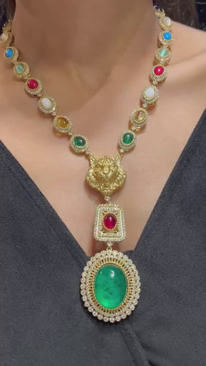 Pre Order Sabya Inspired Multicolored Long Jaguar Necklace Fusion Indian Long Necklace Indian Jewelry Long Pendant Necklace