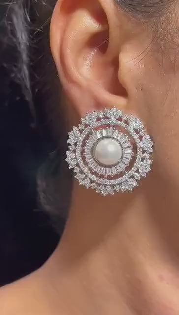 CZ Diamond Pearl Studs/ Indian jewelry/ Indian Earrings/ CZ Studs / Bollywood Jewelry/ Indian Earrings/ Pakistani Jewelry/ Punjabi jewelry