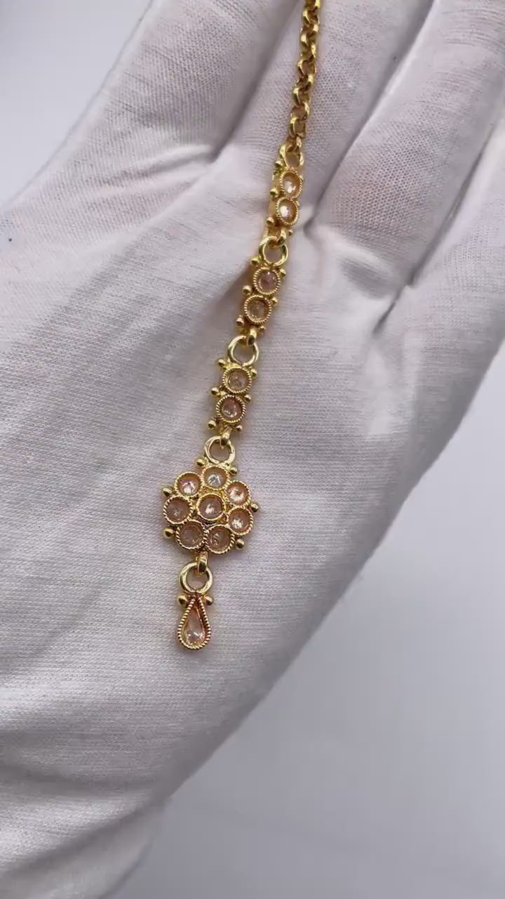 Delicate Dull Gold Polki Maang tikka/ Indian forehead jewelry / Tikka/ Jhumar / Indian Jewelry/ Pakistani Jewelry/ Punjabi Jewelry