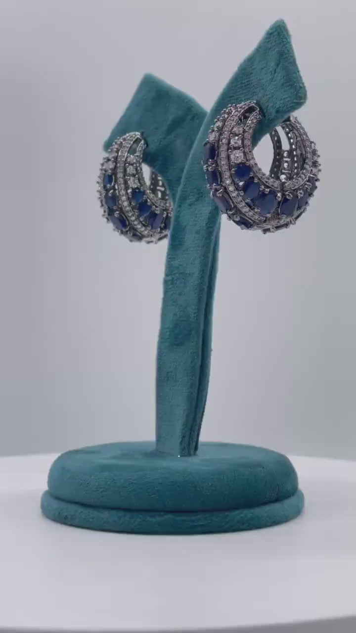 Sapphire Blue CZ Diamond hoops  Indian Earring Indian Jewelry Pakistani Jewelry  American Diamond Earrings Cubic Zirconia Indian