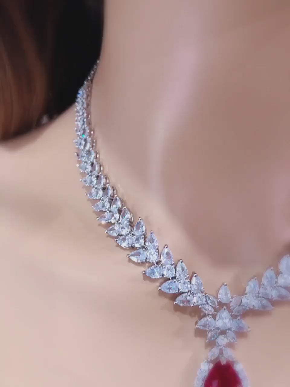 Jan Ruby Cubic Zirconium Necklace/Indian Necklace/ Indian Jewelry/ American Diamond Necklace/ Wedding Necklace/ Diamond Necklace/ Red