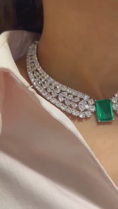 Sold Out Christie Emerald Diamond Necklace | CZ Necklace | American Diamond Necklace | Statement Jewelry | Statement Necklace | Indian