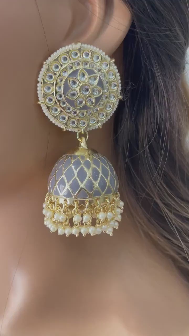 Big Gray Jhumkas / Indian Jewelry/ Punjabi Jewelry/ Bollywood Jewelry / Jhumkas /Pakistani Jewelry