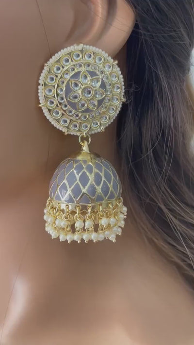 Big Gray Jhumkas / Indian Jewelry/ Punjabi Jewelry/ Bollywood Jewelry / Jhumkas /Pakistani Jewelry