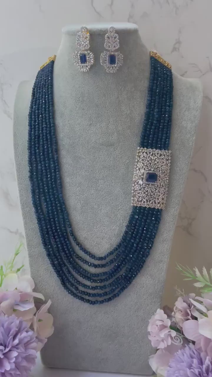 Navy Blue Victorian Long Necklace| Indian Long Necklace | Pakistani Jewelry | Kundan Long Necklace | Indian Jewelry