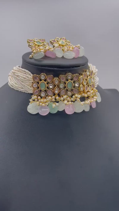 Mint Pink Kundan Choker / Indian Choker Necklace/ Pakistani jewelry/ Indian jewelry / Indkan Necklace Set / Kundan Necklace