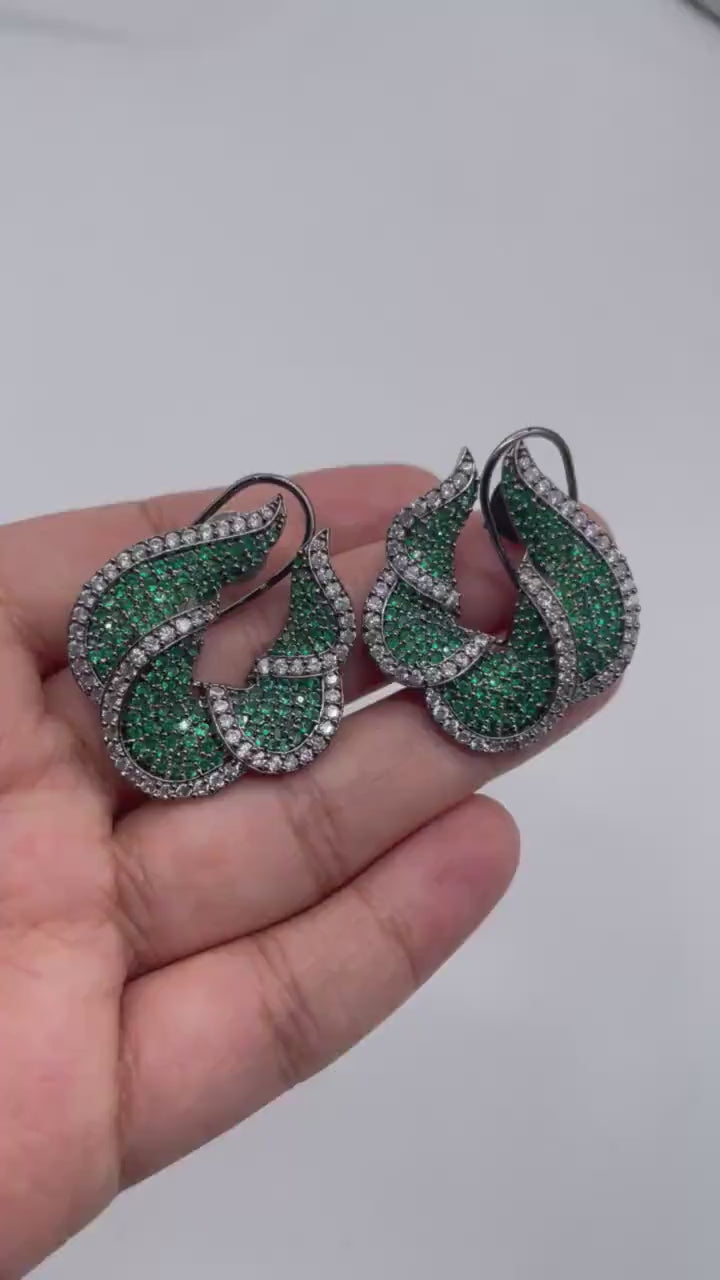 Emerald Green Pave CZ Diamond Studs Indian jewelry Indian Earrings Indian Studs Pakistani  Studs American Diamond Earrings CZ Earrings