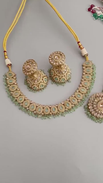 Simi Mint Polki Necklace Kundan Necklace  Punjabi Jewelry Indian Jewelry Indian Necklace Indian Choker Set Pakistani Jewelry