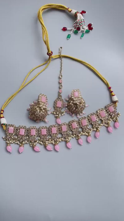 Myra Pink Polki Choker Indian Jewelry Punjabi Choker Pakistani jewelry Indian necklace Punjabi Choker Kundan Set