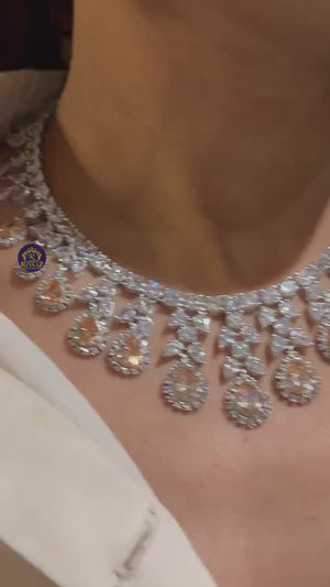 Sold Out May Gold CZ Diamond Necklace White Rhodium American Diamond Necklace Pakistani Jewelry Statement Necklace Cubic Zirconia Necklace