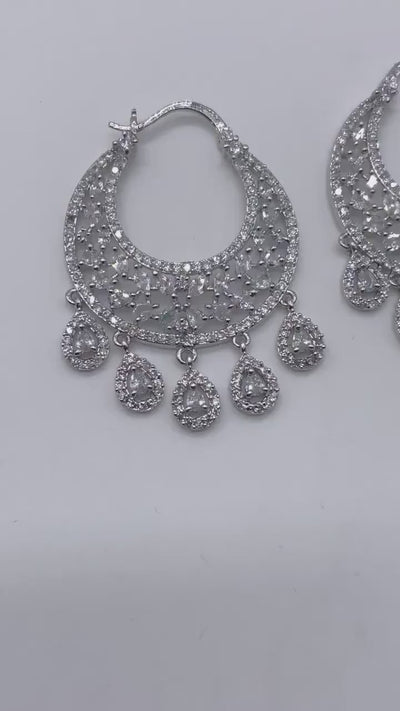 Diamond Chaandbalis/ CZ Chaandbali/ Zirconia Earrings/ Indian Earrings/ Pakistani Jewelry / Bollywood Jewelry/