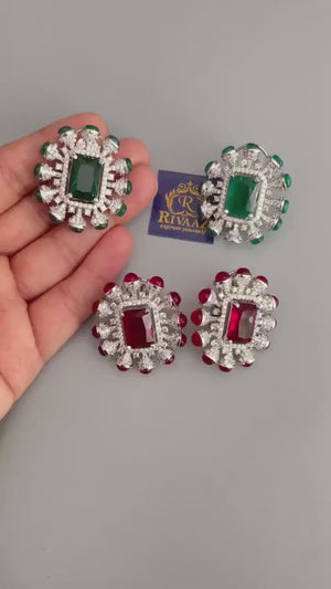 Kiara CZ Emerald Studs Indian Stud Statement Earrings  Pakistani Earrings Cubic Zirconia EarringsIndian jewelryIndian earrings
