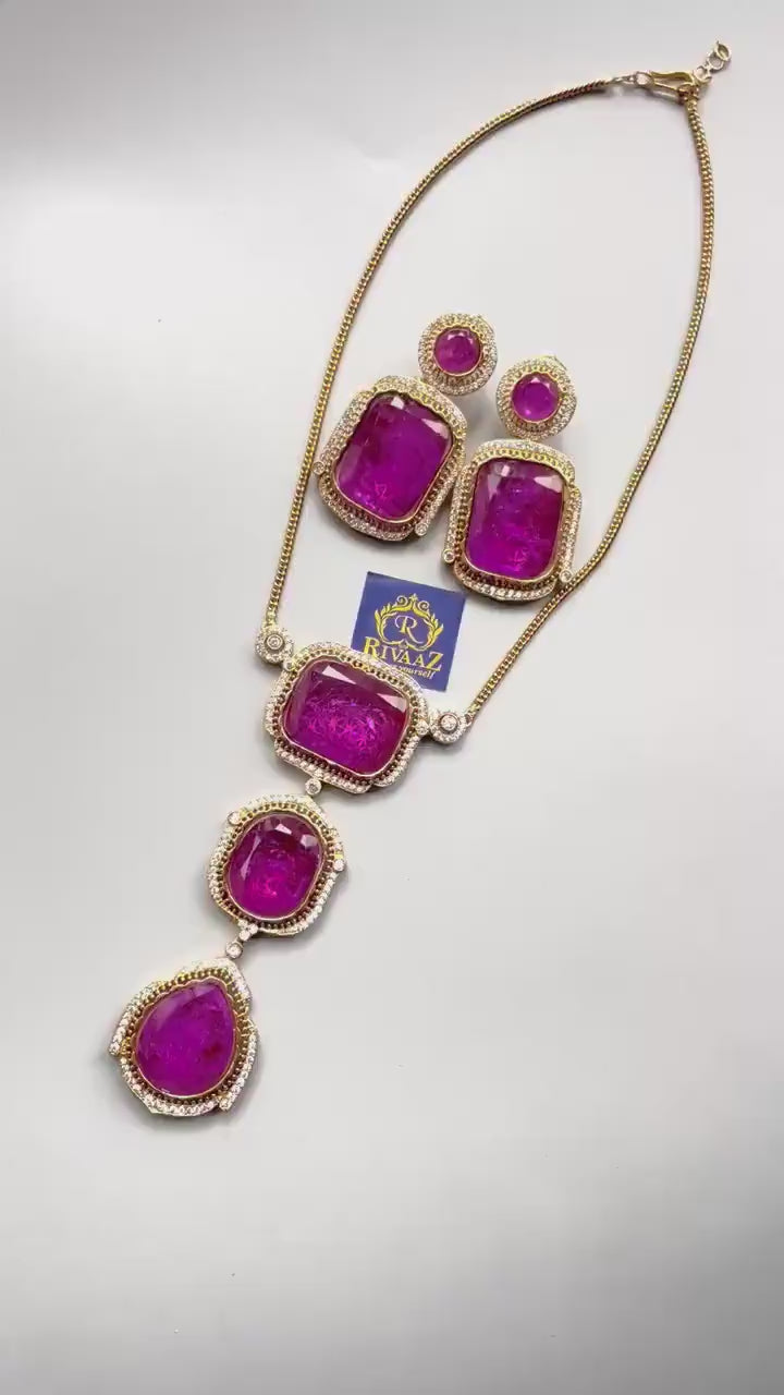 Sold Out Purple Doublet Antique Gold Pendant Necklace/ Jadau kundan necklace/ Indian necklace/ Indian Jewelry/ Kundan Necklace