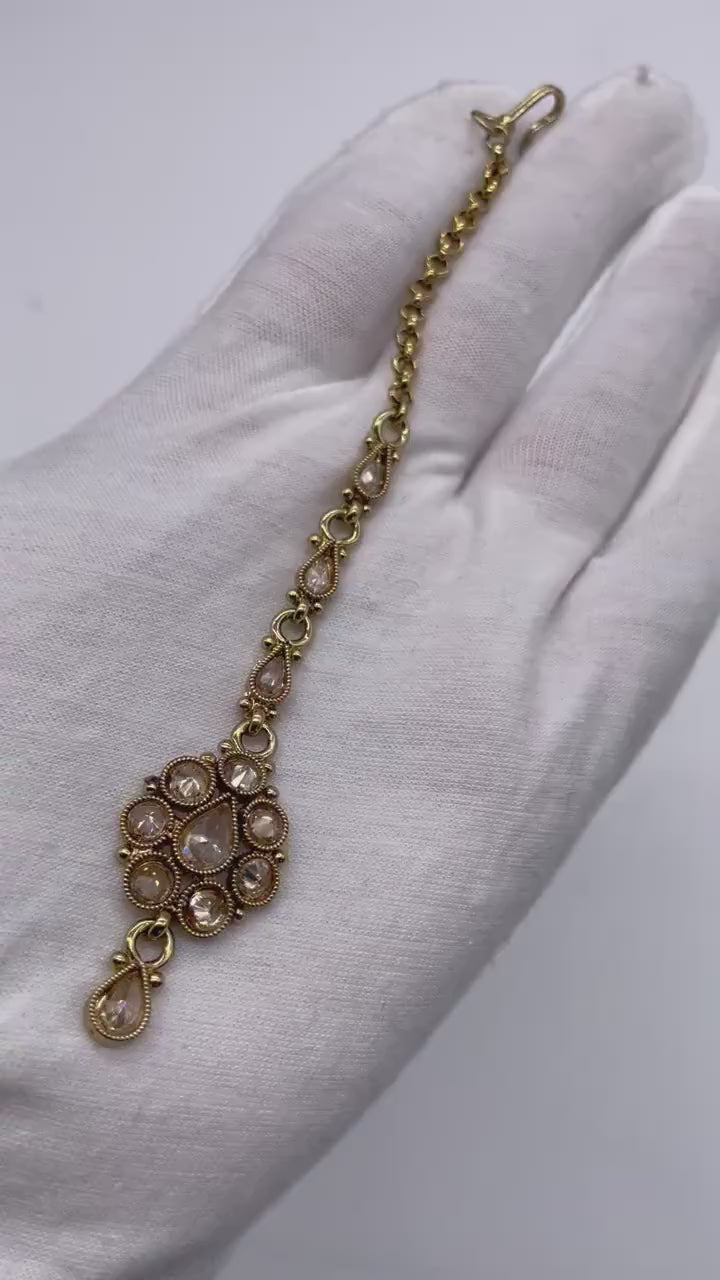 Delicate Dull Gold Polki Maang tikka/ Indian forehead jewelry / Tikka/ Jhumar / Indian Jewelry/ Pakistani Jewelry/ Punjabi Jewelry