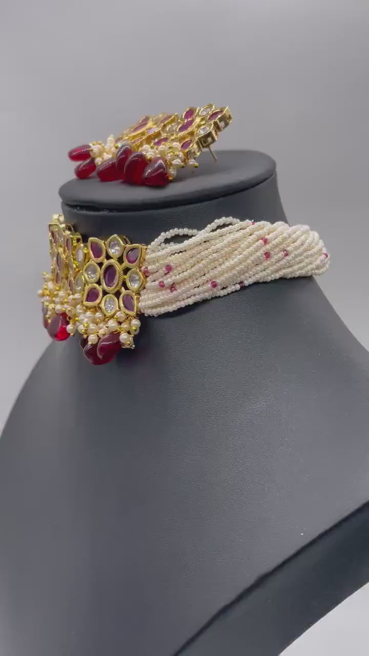 Ruby Kundan Choker / Indian Choker Necklace/ Pakistani jewelry/ Indian jewelry / Indkan Necklace Set / Kundan Necklace