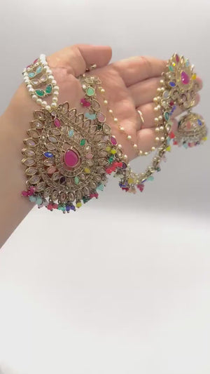 Sold Out Navratan Bahubali Earrings Tikka Indian Jewelry Polki Earrings Pakistani Jewelry Punjabi Earrings Punjabi Jewelry Earchain Earrings