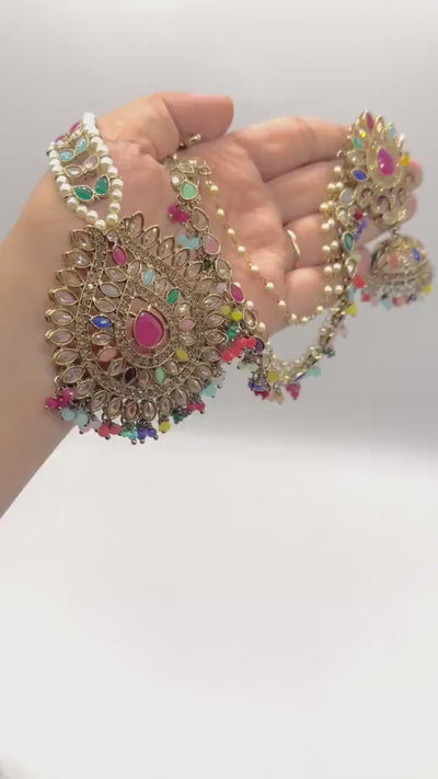 Sold Out Navratan Bahubali Earrings Tikka Indian Jewelry Polki Earrings Pakistani Jewelry Punjabi Earrings Punjabi Jewelry Earchain Earrings