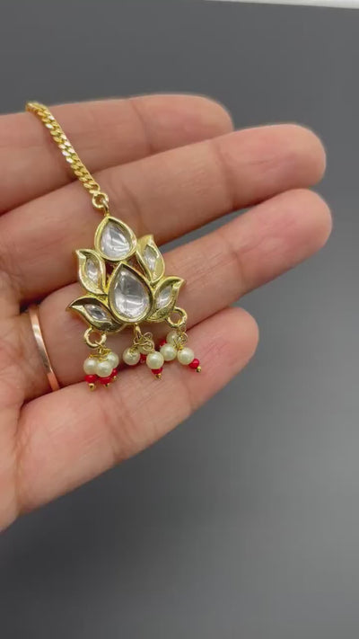 Ruby Lotus Delicate Kundan Maang tikka/ Kundan Tikka/ Tikka/Indian Jewelry/ Pakistani Jewelry/Punjabi Jewelry/ Indian forehead jewelry