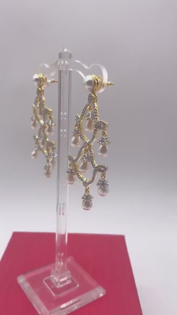 Diamond Pearl Earrings/Indian Jewelry/ / Crystal Earrings/ Indian Earrings/ / Bollywood jewelry/ Pakistani jewelry/