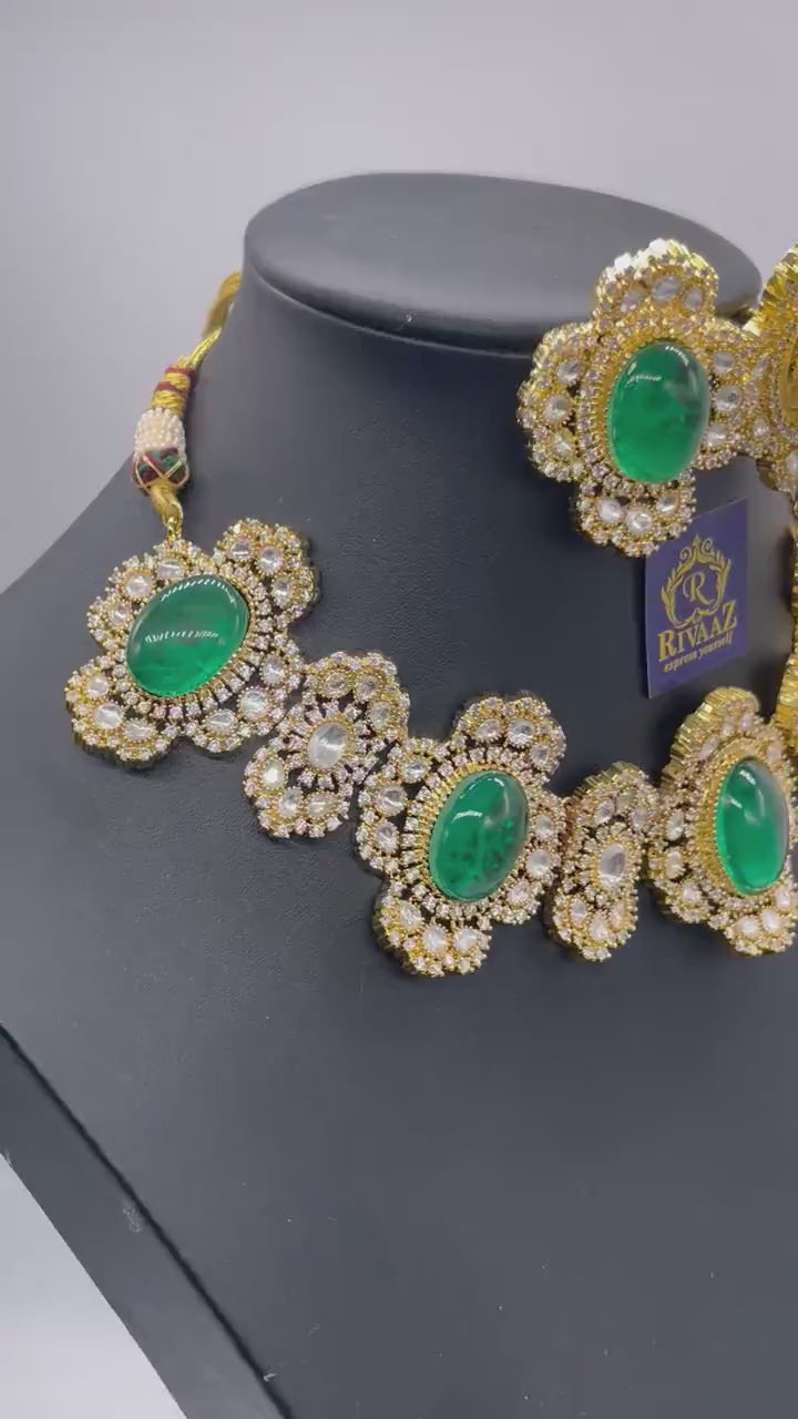 Emerald Victorian  Necklace Indian Jewelry  Choker Emerald Indian Choker Indian Necklace Bollywood Jewelry