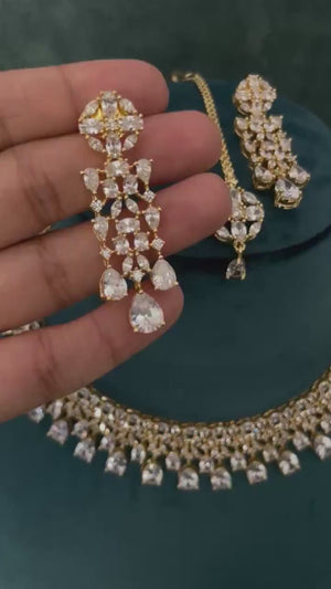 Gold Diamond Necklace / Statement Jewelry/ Statement Necklace/ Elegant Jewelry/ Unique Jewelry/ Indian Jewelry/ CZ Necklace