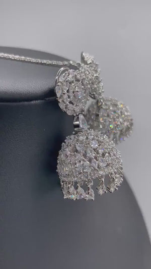 April Diamond Earring Tikka Set • Silver Maangtikka Set • CZ Jhumka Tikka Set •Indian Jewelry • Pakistani Jewelry • Punjabi Jewelry