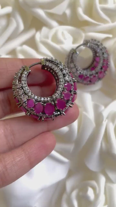 Pre Order Ruby Diamond hoops / Indian Earring / Indian Jewelry/ Pakistani Jewelry/ Hazoorilal/ American Diamond/ Cubic Zirconia