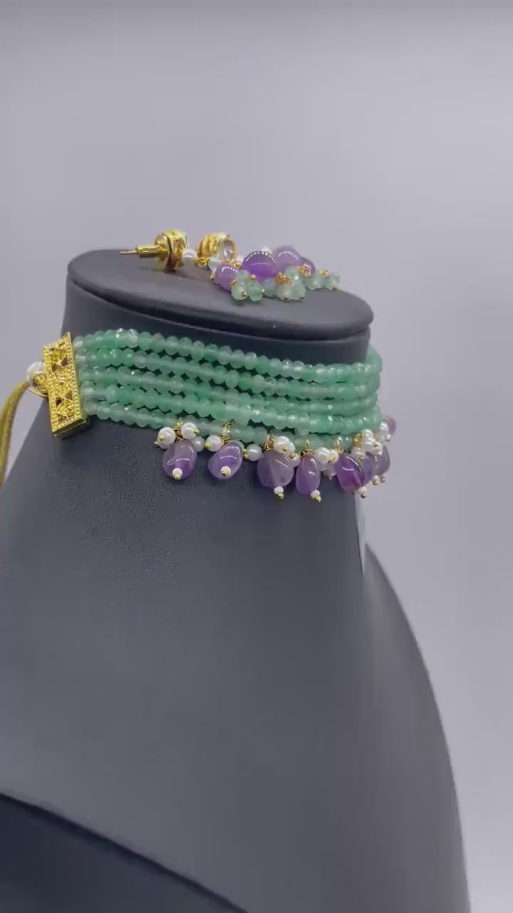 Mint Beads Choker | Indian Jewelry | Pakistani Jewelry | Kundan Choker Bollywood Jewelry Punjabi Jewelry Indian Choker Necklace Set