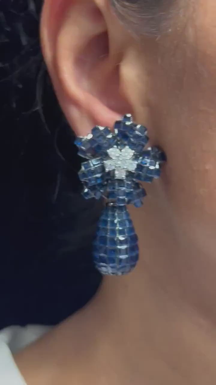 Sapphire Blue Invisible Setting Diamond Earrings Statement Indian Earring  Indian Jewelry Pakistani Jewelry Unique Earrings American Diamond