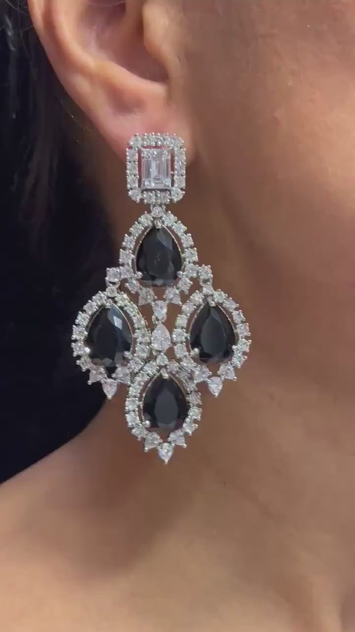 Cia Black Baguette CZ Diamond Chandelier Earrings/ Indian Earring / Indian Jewelry Pakistani Jewelry American Diamond Earrings CZ Earring