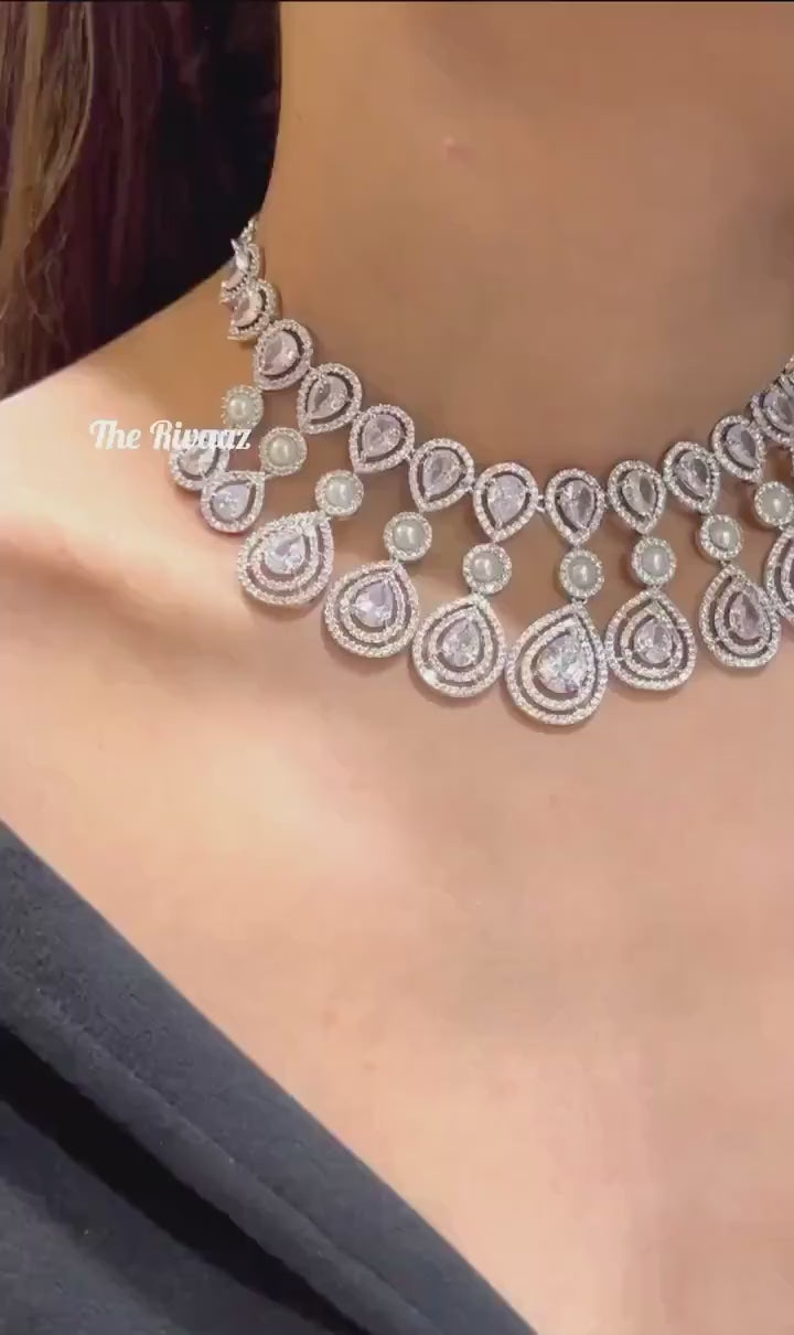 Kysha Diamond CZ  Pearl Necklace Indian Jewelr  Indian Necklace Pakistani Jewelry Crystal Necklace Statement Necklace American Diamond