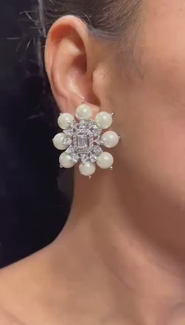 CZ Diamond Pearl Studs/ Indian jewelry/ Indian Earrings/ CZ Studs / Bollywood Jewelry/ Indian Earrings/ Pakistani Jewelry/ Punjabi jewelry